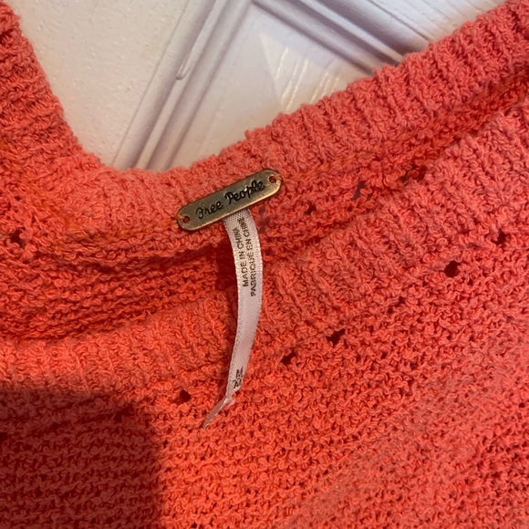 Free people short sleeve, double V sweater in coral orange. - Picture 3 of 3